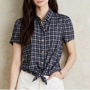 NWT Paper Crown Plaid for Anthropologie Tie Front Button Down Blouse Size M